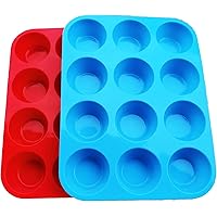 JEWOSTER Non-Sticky Silicone Muffin Pan—Muffin Molder for Muffins and Cupcakes—Cupcake silicone molder—Baking Accessory—12 X 