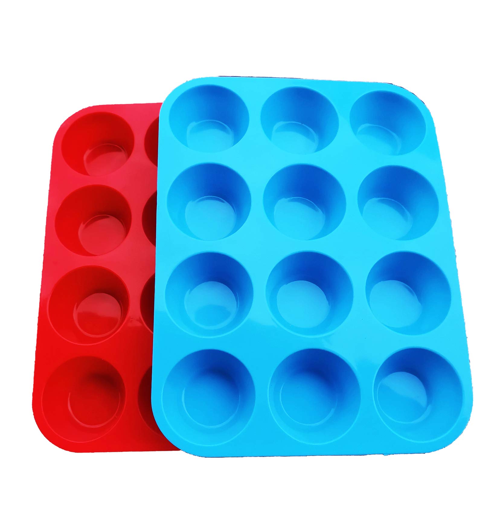 Photo 1 of JEWOSTER Non-Sticky Silicone Muffin Pan—Muffin Molder for Muffins and Cupcakes—Cupcake silicone molder—Baking Accessory—12 X Muffin Molders (12-Red+Blue)