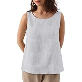 Amazhiyu Natural Linen Sleeveless Tank Tops Basic Summer Casual Crewneck Blouse
