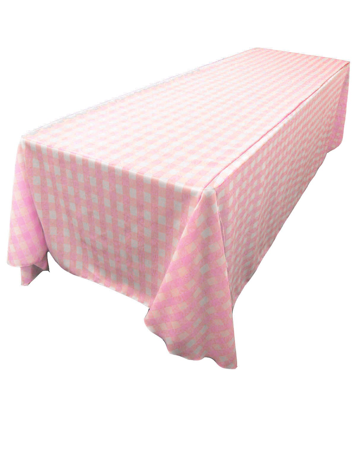 LA Linen Poly Checkered Rectangular Tablecloth, 90 by 132-Inch, Pink/White — image 1