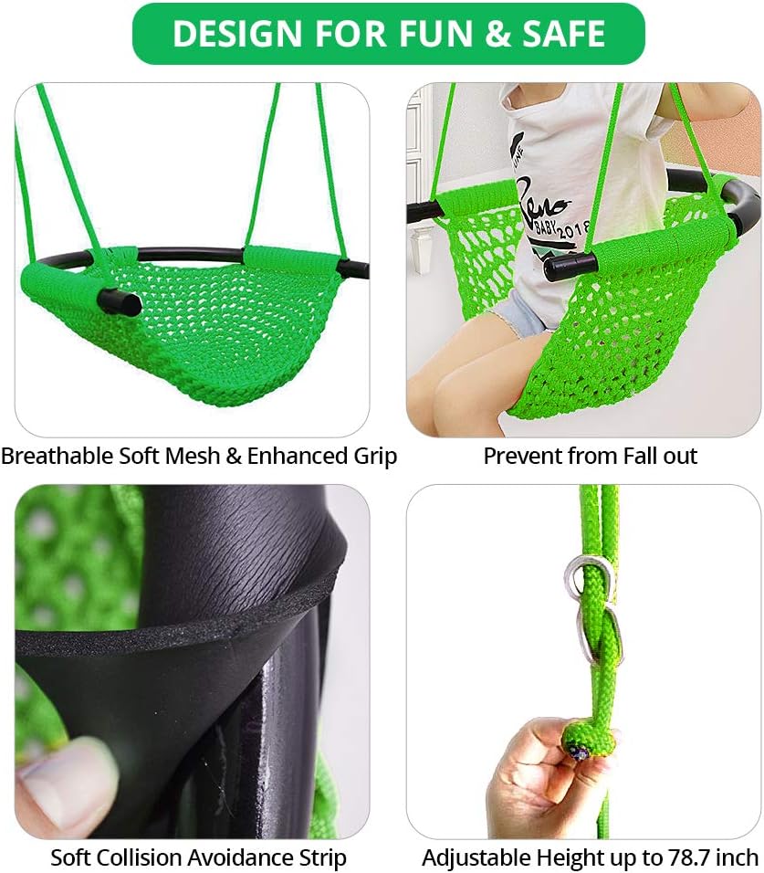 Beletops Kids Swing, Swing Seat for Kids Children Swing Set w/ Adjustable Rope Child Swing Hand-Knitting Rope Swing Chair for Indoor, Outdoor, Tree, Backyard, Room, Porch, Playground (Green): Kitchen & Dining