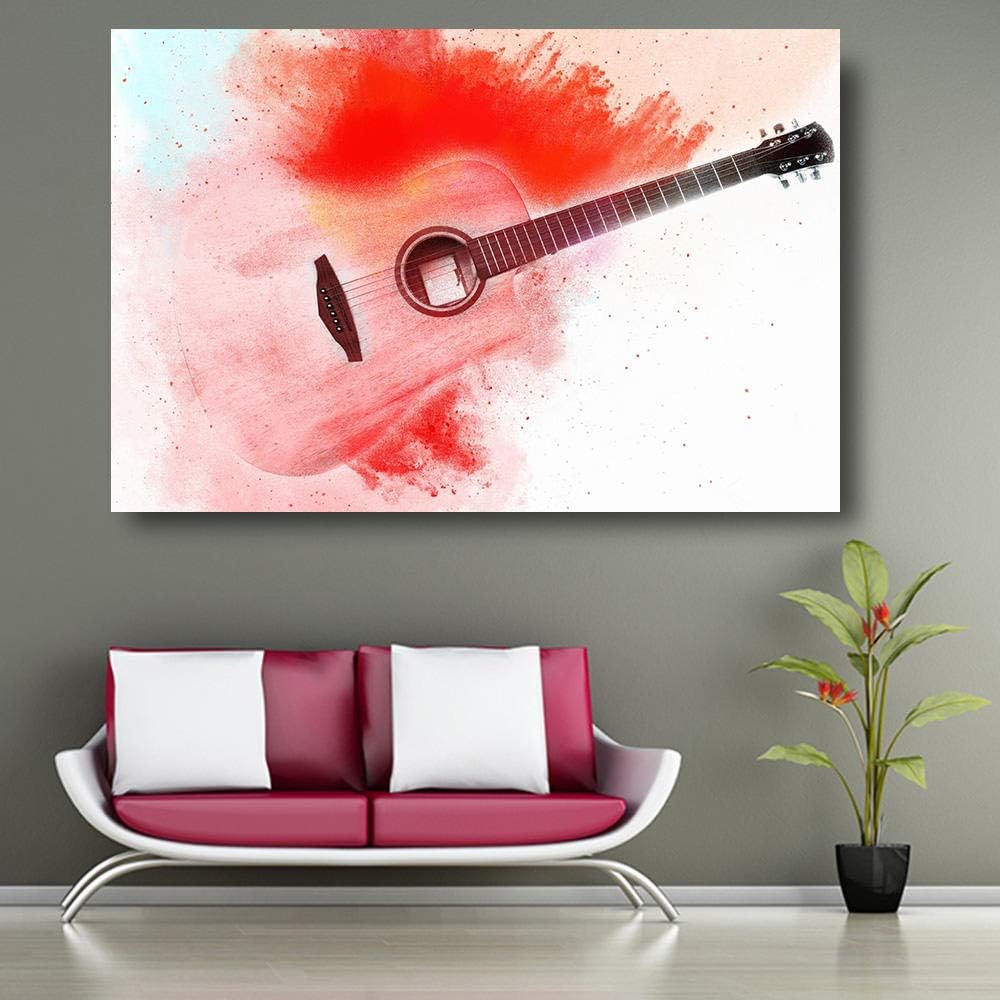 NO BRAND Guitarra clásica Abstracta Acuarela HD Impresión Lienzo