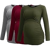 Smallshow Women's Maternity Shirts Long Sleeve Pregnancy Clothes Tops 3-Pack