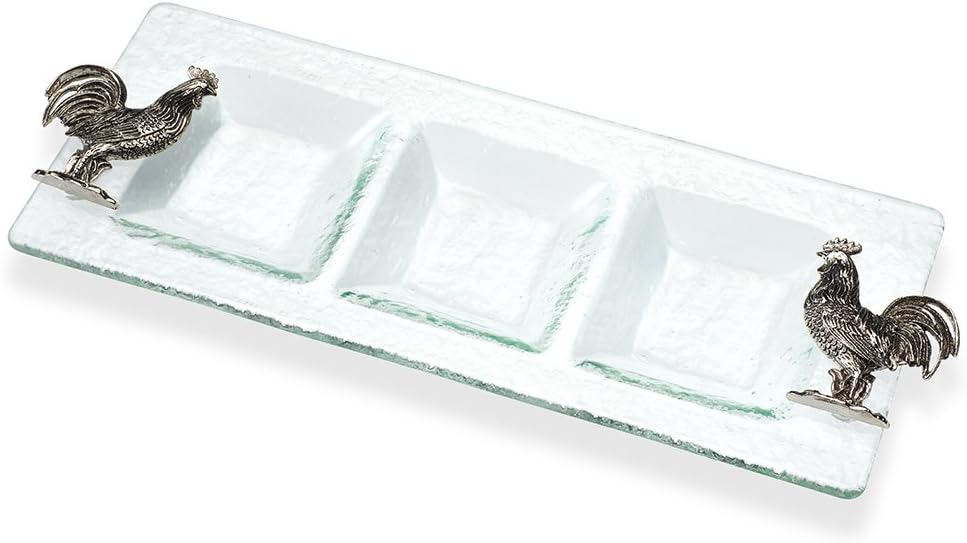  | Epic Products Rooster Bubble Glass Divided Dish, Multicolor: Divided Trays & Platters