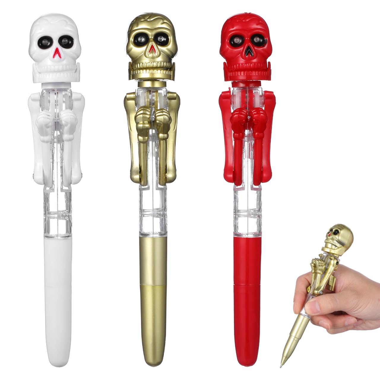 Yardwe Halloween Ballpoint Pens 3 Pack Pumpkin Skull Glow in the Dark Writing Pens Creative Kids Stationery Party Favors