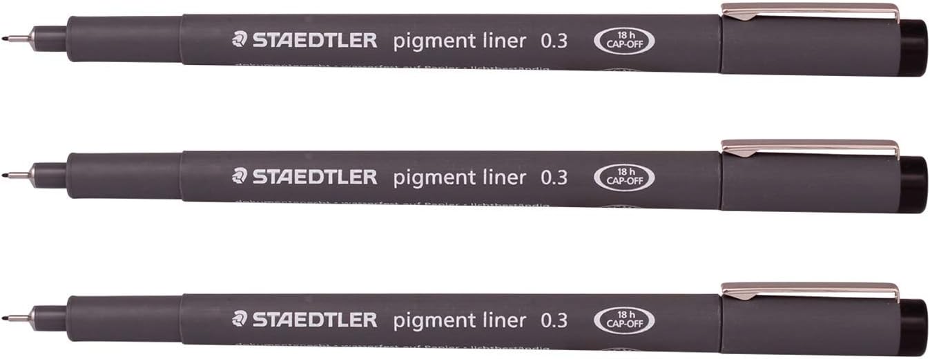 Staedtler 0.3 mm Pigment Liner Fineliner Sketching Drawing Drafting Pens Pack of 3, Black, 1 count (Pack of 3)