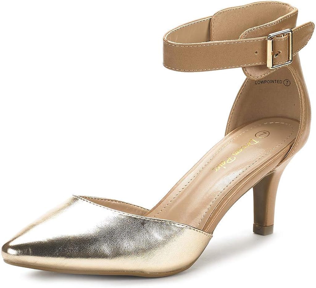 DREAM PAIRS Women's Low Heel Ankle Strap Dress Court Shoes Lowpointed