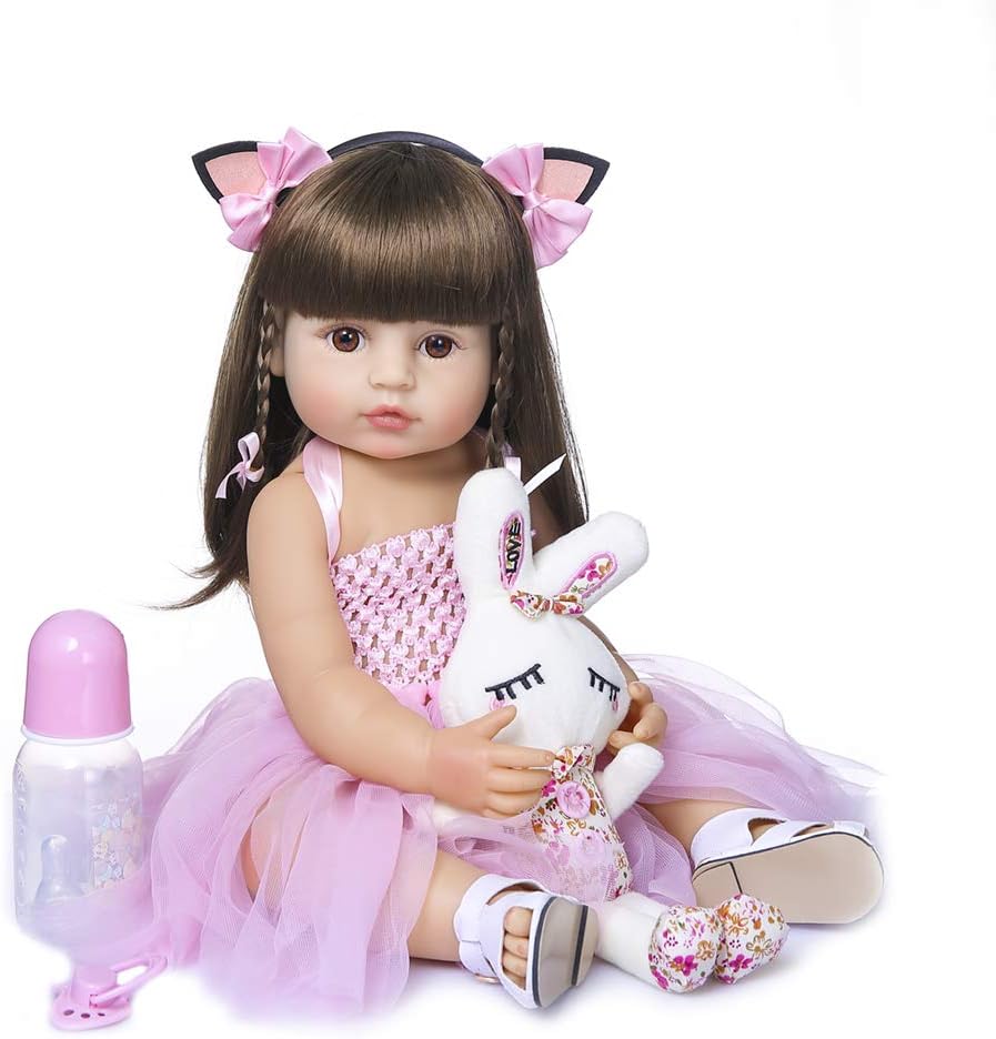 Reborn Baby Dolls Silicone Vinyl Full Body Girls 22 inches 55cm Toddlers Newborn Princesses Waterproof with Dress Eyes Open for Birthday Gifts
