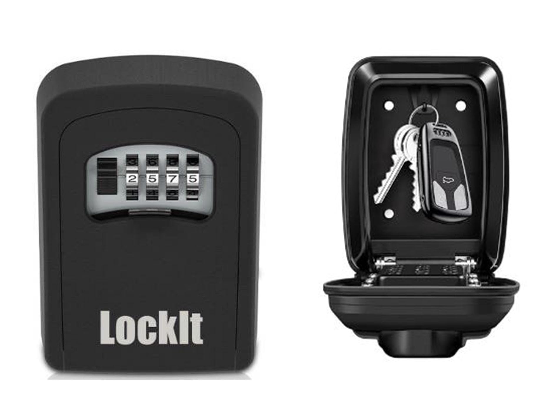 Key Safe Wall Mounted Lock Box, Outdoor, High Security Code Lock, Storage, Black, LockIt