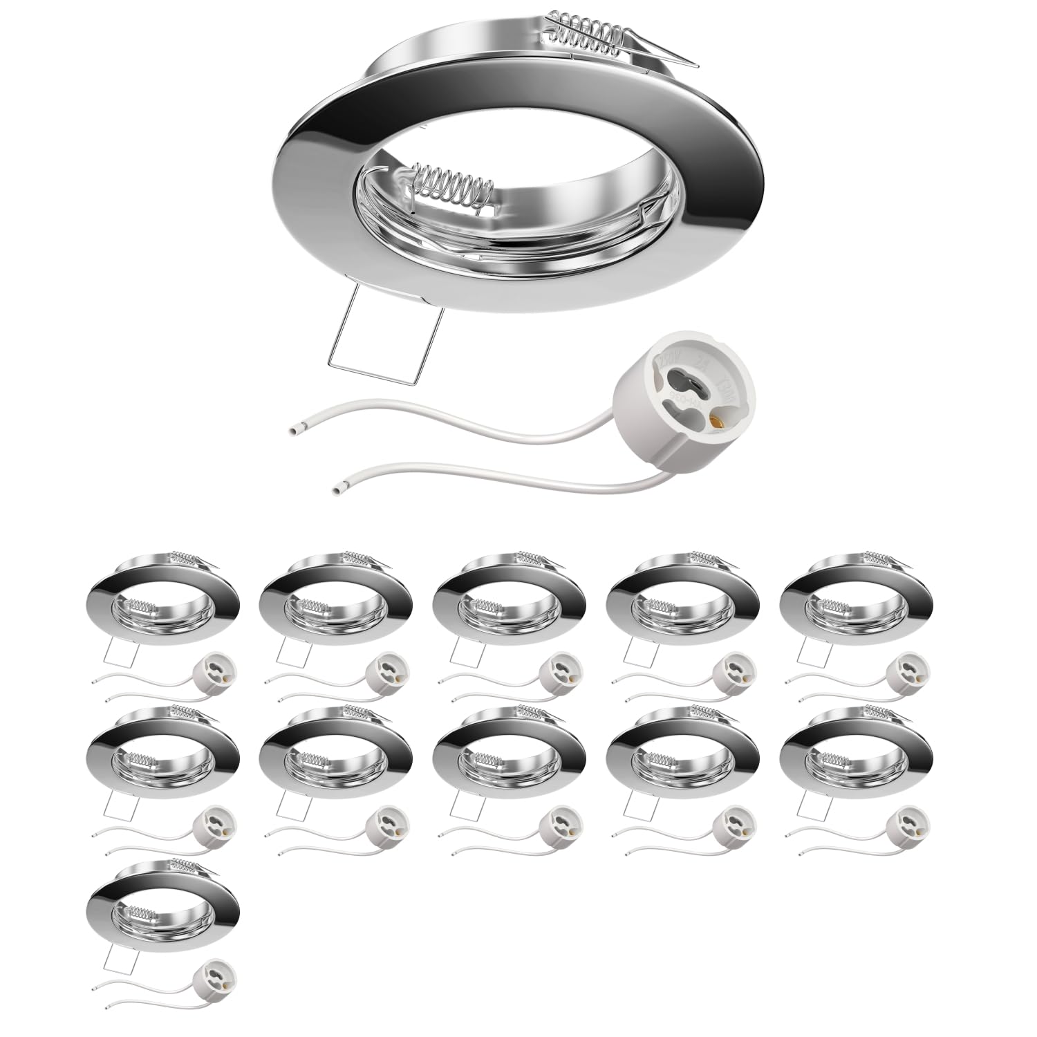 ledscom.de 12 pcs. recessed Ceiling Frame Fere, Round, Glossy Chrome (GU10/MR16/GU5.3/50mm) incl. GU10 Socket