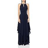 Eliza J Womens Sleeveles Halter Neck Keyhole Fit & Flare Chiffon Gown