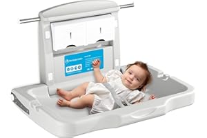 MODUNFUL Baby Changing Station Wall Mounted: Horizontal Diaper Changing Table Foldable Diaper Tables with Safety Strap, ADA Complaint for Commercial Bathroom/Nursery/Public Restroom