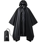 Rian c0de731 Hooded Rain Poncho for Adults - Waterproof Rain Coat and Lightweight Jacket 3-in-1 Multi-Function with Pockets