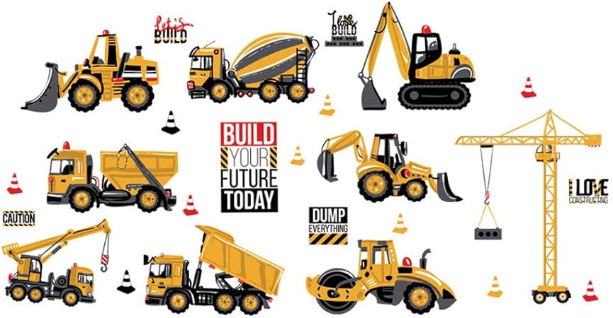Hshing Build Your Furture Autocollant Theme Modele De Camion Mecanique Stickers Muraux Chambre Petit Garcon Autocollant Amazon Fr Bricolage