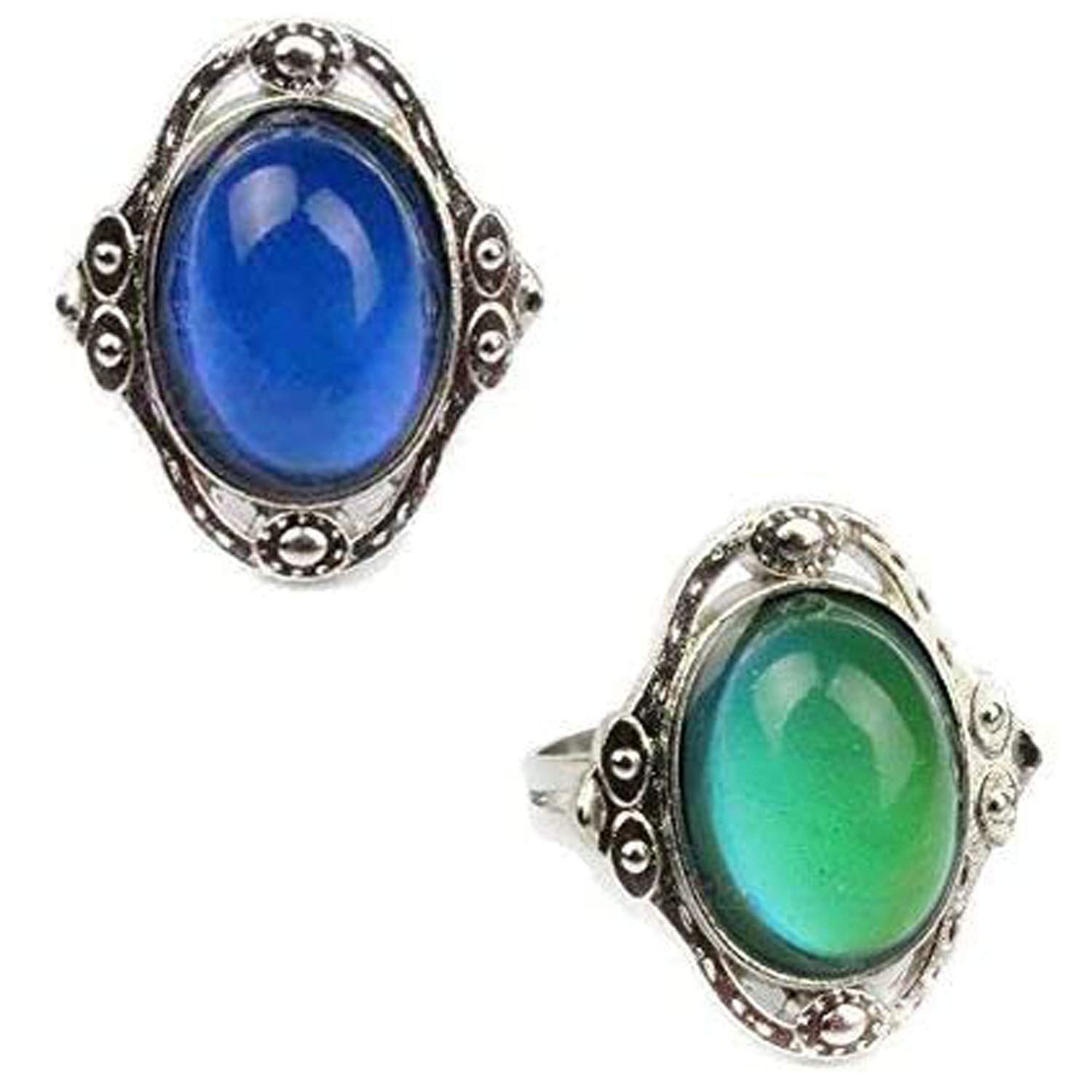 Carykon 2 PCS Oval Mood Ring Retro Style Adjustable Finger Ring For lovers Friends-One size fits all (Oval)