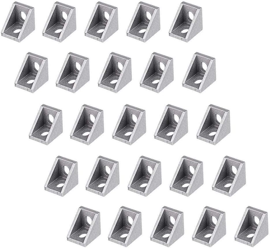 BuxiuGK 25 Pcs 2020 Corner Bracket Aluminum Alloy L Shape Right Angle Joint Brace Extrusion 20 x 20 mm, Silver