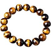 Natural Tiger's Eye Stone Bracelet, Polished Gemstone Beads 8-14mm, Adjustable Unisex Stretch Band, Traditional Chinese Protection