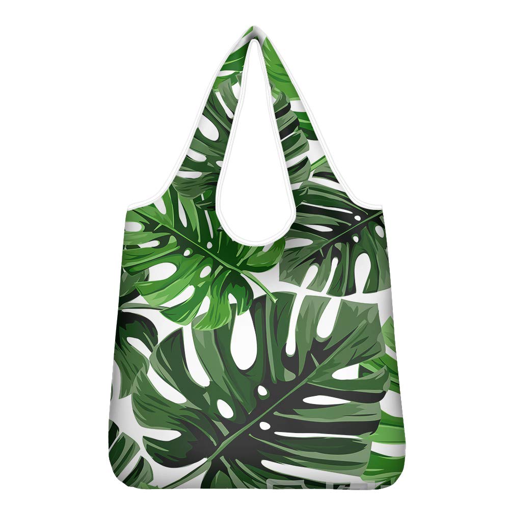 Pizding Tropical Leaf Print Reusable Grocery Bags Women Foldable Tote Bags for Groceries Large Storage Baskets Shopping Bags Gift Bags Machine Washable