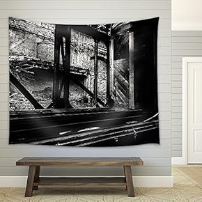 Some Trains at Abandoned Train Depot - Fabric Wall Tapestry Home Decor - 51x60 inches