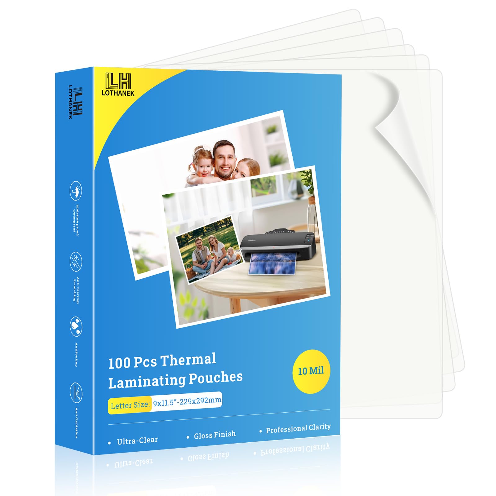 Photo 1 of 100 Pack Thermal Laminating Pouches 10 Mil, 9 x 11.5 Inches Clear Laminating Sheets, Wide Size Compatibility Office Laminating Supplies for Letter, Photo, Card and ID Badge