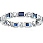 Amazon Essentials Platinum-Plated Sterling Silver Created Gem Eternity Band Ring set with Infinite Elements Cubic Zirconia Accents