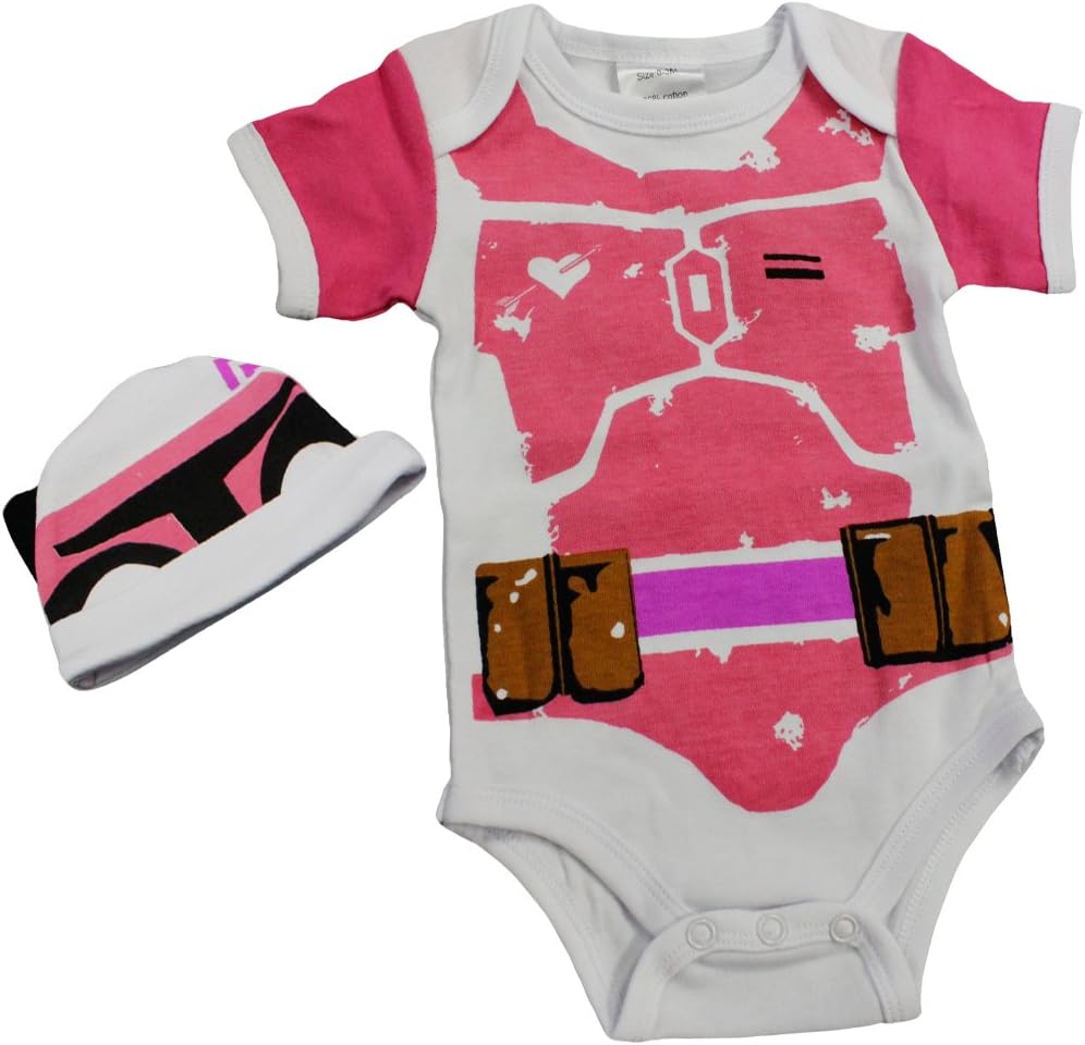 Knitwits Baby Fett Onesie and Hat Bundle Outfit Pink