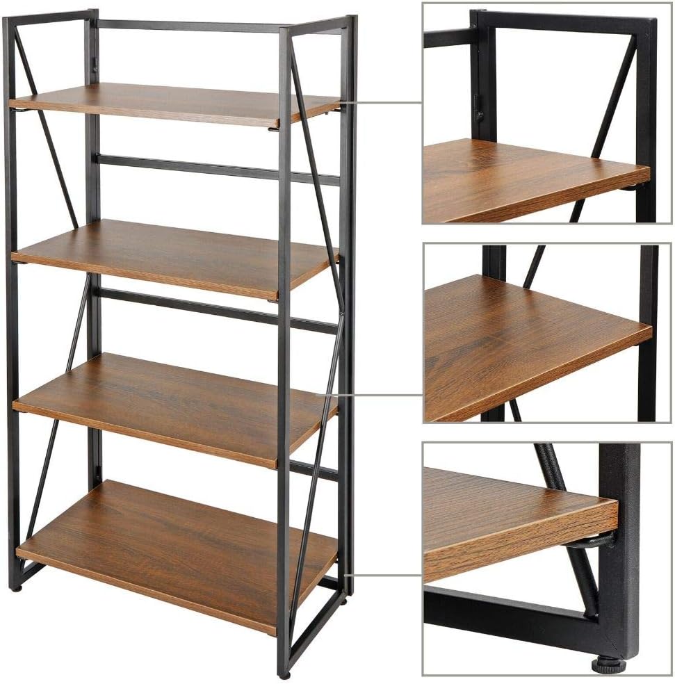 NoAssembly FoldingBookshelf Storage Shelves 4 Tiers