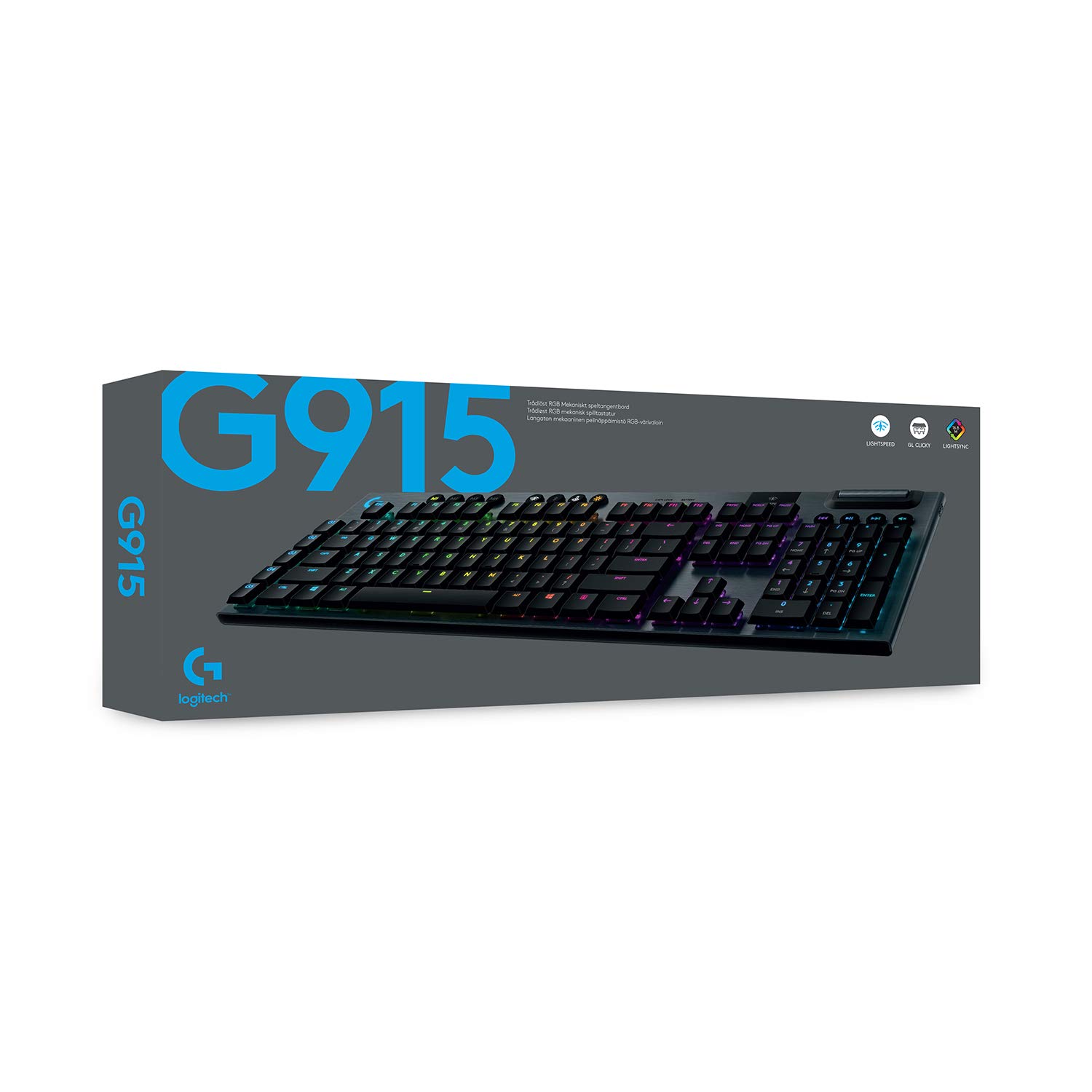 Logitech G915 LIGHTSPEED RGB Mechanical Gaming Keyboard, Low Profile GL Tactile Key Switch, LIGHTSYNC RGB, Advanced Wireless and Bluetooth Support - Tactile,Black