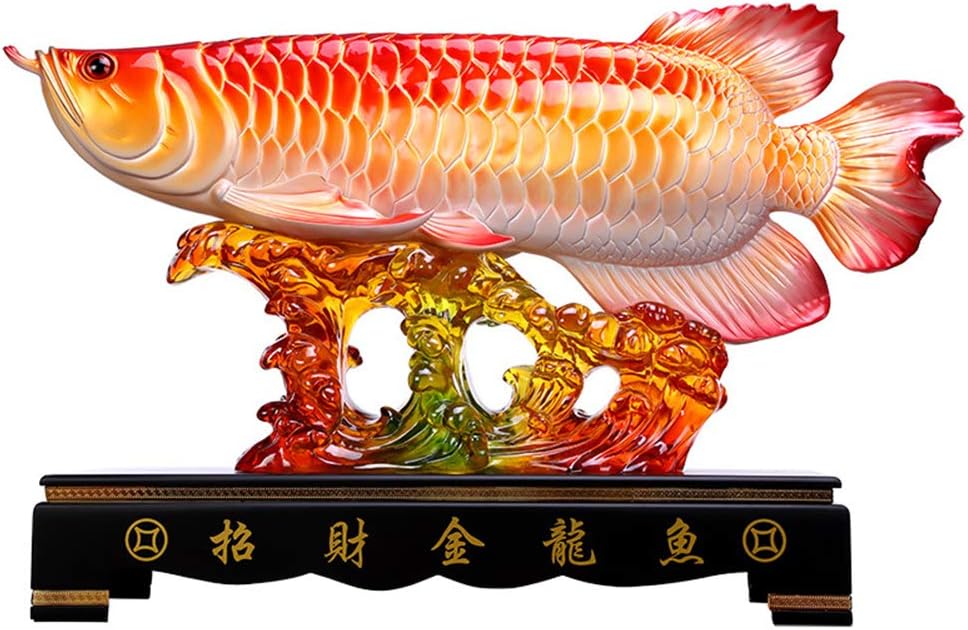 KKJJ Feng Shui Wealth Arowana Golden Dragon Fish The Colored Glaze Process Office Living Room Decoration,Best Gift for Business Opening,Feng Shui Decor,B