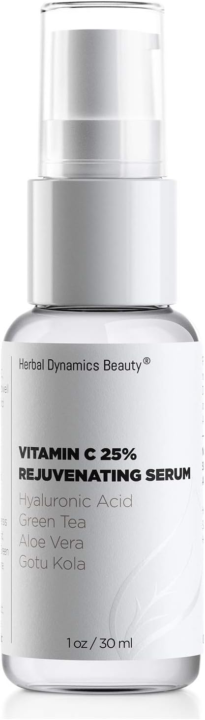 HD Beauty Vitamin C Anti-Aging Brightening Serum with Hyaluronic Acid, Organic Green Tea and Aloe Vera for Rejuvenation, Radiance and Even Skin Tone, 1 oz.
