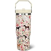 30 oz Horse Tumbler with Handle and Flip Straw, Vacuum Insulated Water Bottle Stainless Steel, Leak Proof Travel Coffee Mug Gifts for Horse Lover, Cute Floral Cup for Home Office Car Outdoors Sports