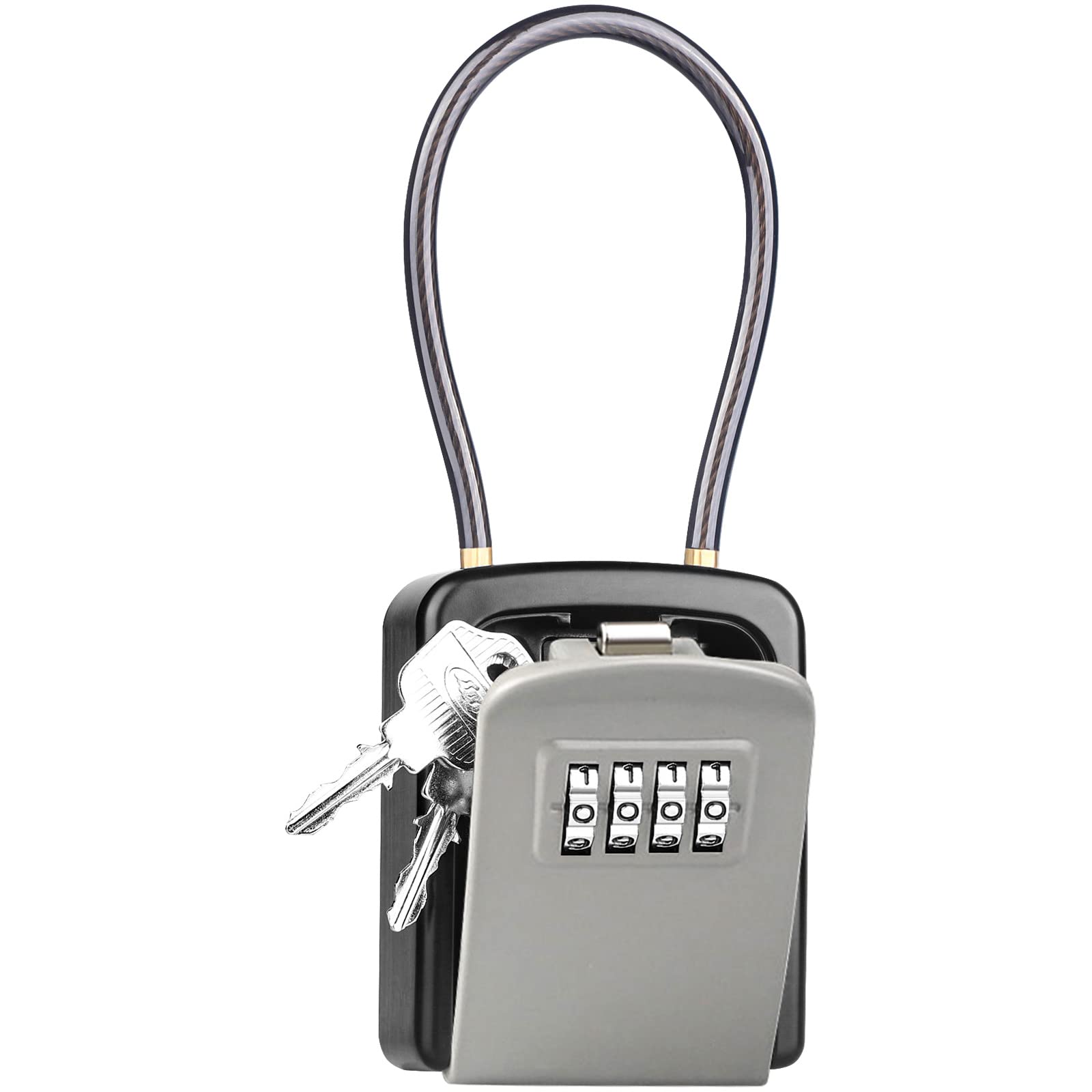 Diyife Key Safe, [New Version][Weatherproof] Portable Lock Box for Keys Outdoor with Removable Wire Rope Shackle, Hangable Combination Key Safe Wall Mounted for Home Office Garage School Airbnb (Grey)