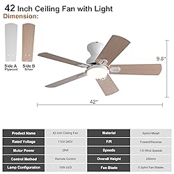 KENSID 42 Inch White Ceiling Fans with Lights and