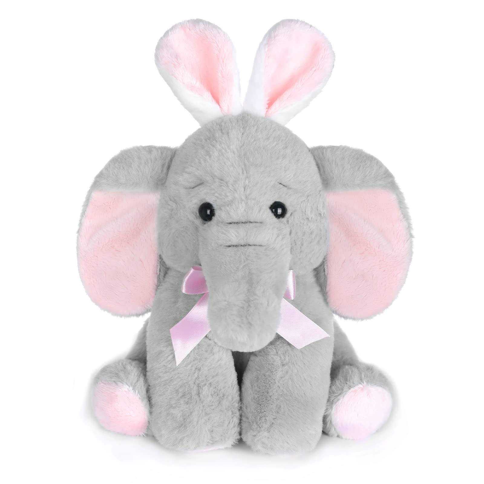 My OLi 8" Plush Elephant Stuffed Animal with Floppy Ear Sitting Elephant with Bunny Ears Plush Toys Easter Gifts for Babies Kids Boys Girls