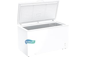 ROSMENA 12.0 Cu.Ft Deep Freezer, Large Chest Freezer for Families with Removable Basket& 8 Adjustable Thermostat, Energy Saving Freezer Front Drain Free Standing Top Open Door for Home, Kitchen, White
