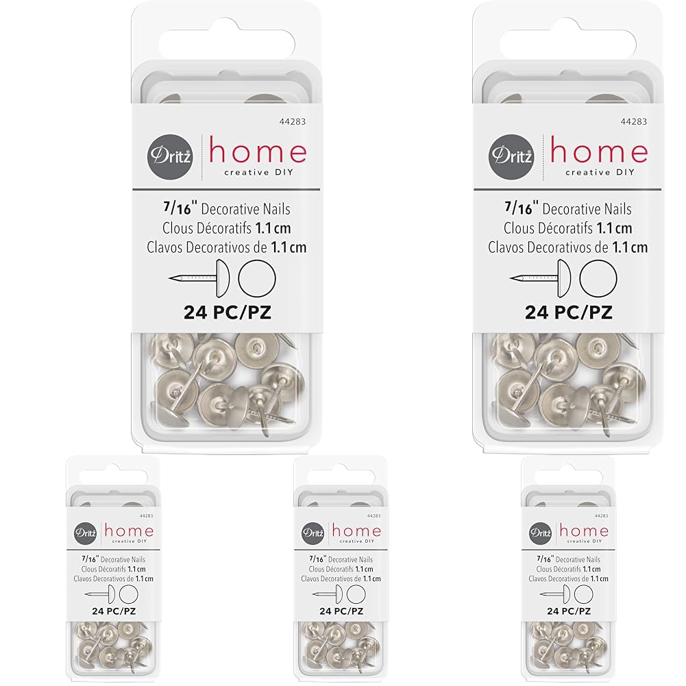 Dritz Home 44283 Smooth Decorative Nails, 7/16-Inch, Brushed Nickel (24-Piece) (Pack of 5)