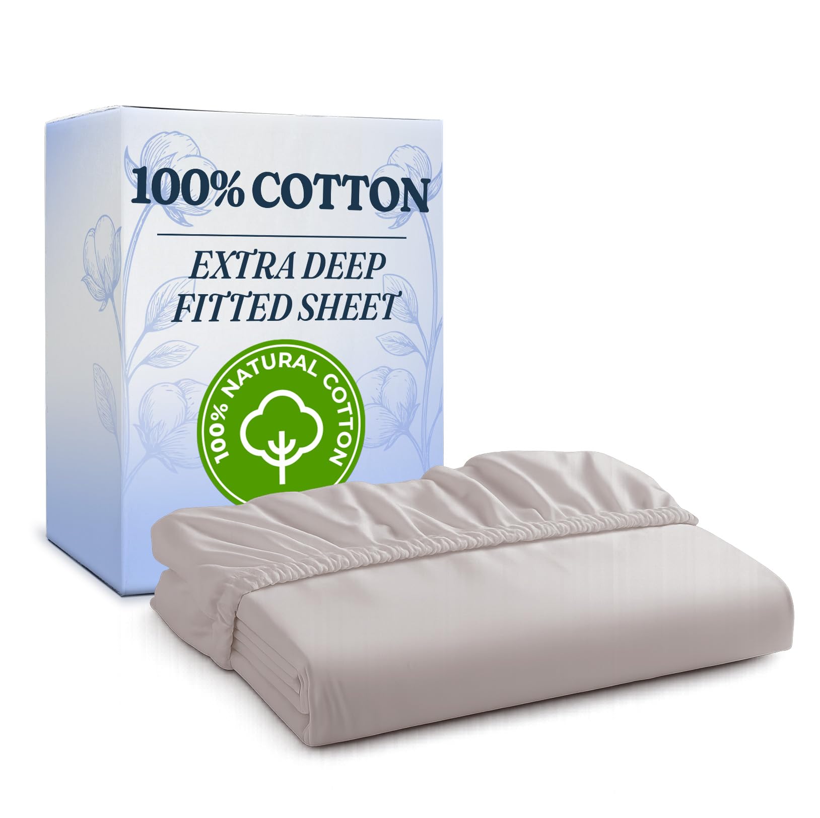 Single Fitted Sheet 90x190 cm - 100% Cotton Sateen 400 Thread Count - Extra Deep Fitted Sheet for Mattresses up to 40 cm (16") - Soft, Breathable, Wrinkle Free - OEKO-TEX Certified - Light Grey