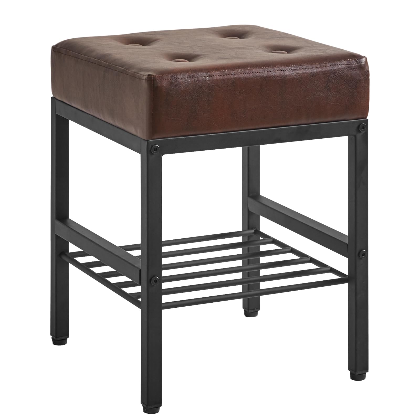 Photo 1 of IBUYKE Square Makeup Stool with Adjustable Feet and Storage Space, Footrest Stool, PU Seat Vanity Stool, Multi-Use as Small Side Table or Ottoman, for Bedroom, Brown LG-60Z