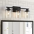 stambord 3 Light Black Bathroom Vanity Light Fixtures with Clear Glass Shade, Modern Wall Sconces Lighting for Bathroom Over 