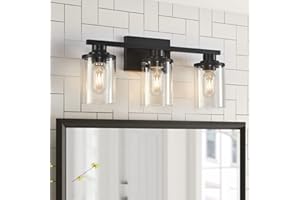 stambord 3 Light Black Bathroom Vanity Light, Modern Bathroom Light Fixtures with Clear Glass Shade, Vanity Lights for Bathroom Above Mirror Sconces Wall Lighting for Bathroom, Vanity Table