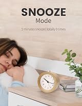 aboveClock Alarm Clock Bedside Analogue Battery Powered Night Light Snooze Wood view 4