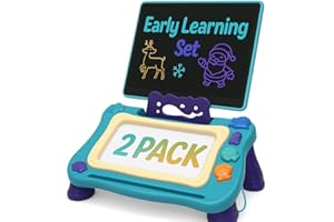 JoyX 2-Pack Magnetic Drawing Board & LCD Tablet for Kids – Educational Doodle & Writing Set for Toddlers and Preschoolers, Mess-Free Learning Toy Gift for Ages 1–5 Boys & Girls