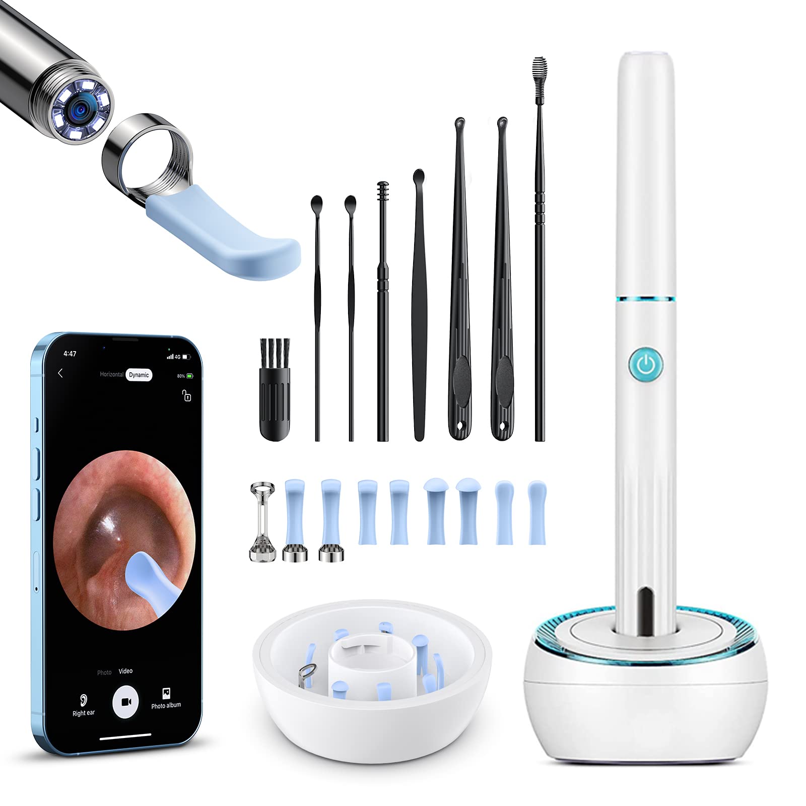 Ear Wax Removal Tool, Earwax Removal Kit with 8 Pcs Ear Set, Ear Cleaner with Camera, Ear Camera with Light, Ear Cleaner Camera with 6 Ear Spoon, Ear Cleaner for iOS & Android