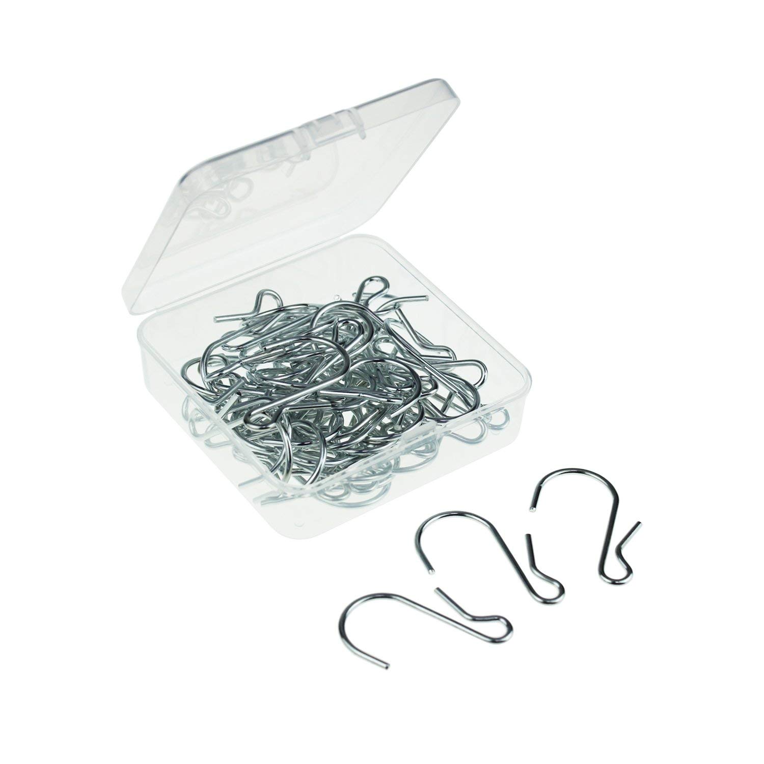 LJY 50 Pcs Metal S Hooks for Hanging with Hinged Lid Storage Box - Sturdy S-Hooks for Kitchen Utensils, Mugs, Pots, Pans, Wardrobe and Garden Display, S Shaped Hangers for Organisation