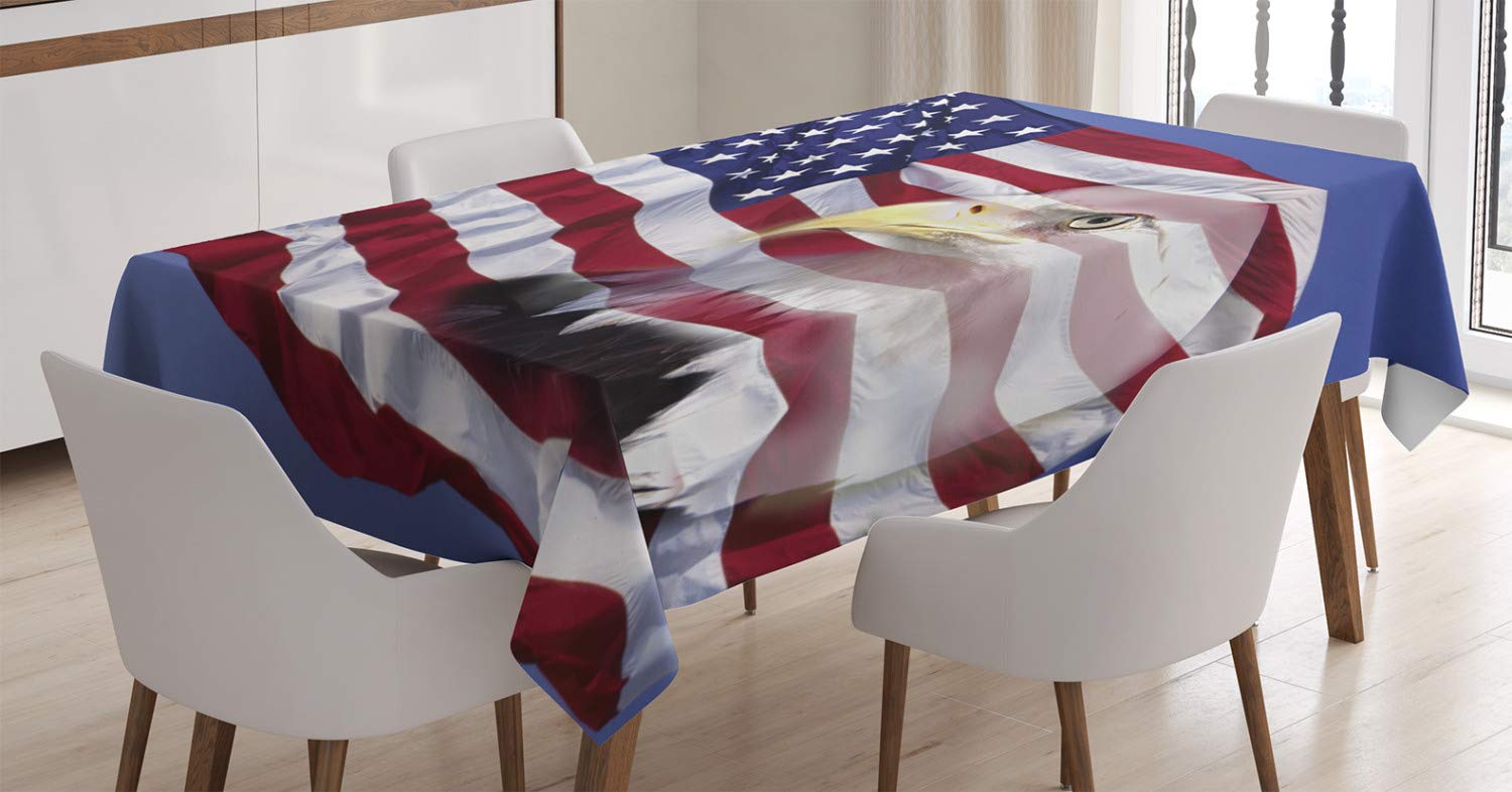 ABAKUHAUS American Flag Tablecloth, Bless America Flag, Dining Room Kitchen Rectangular Table Cover, 54 W X 78 L, Multicolor