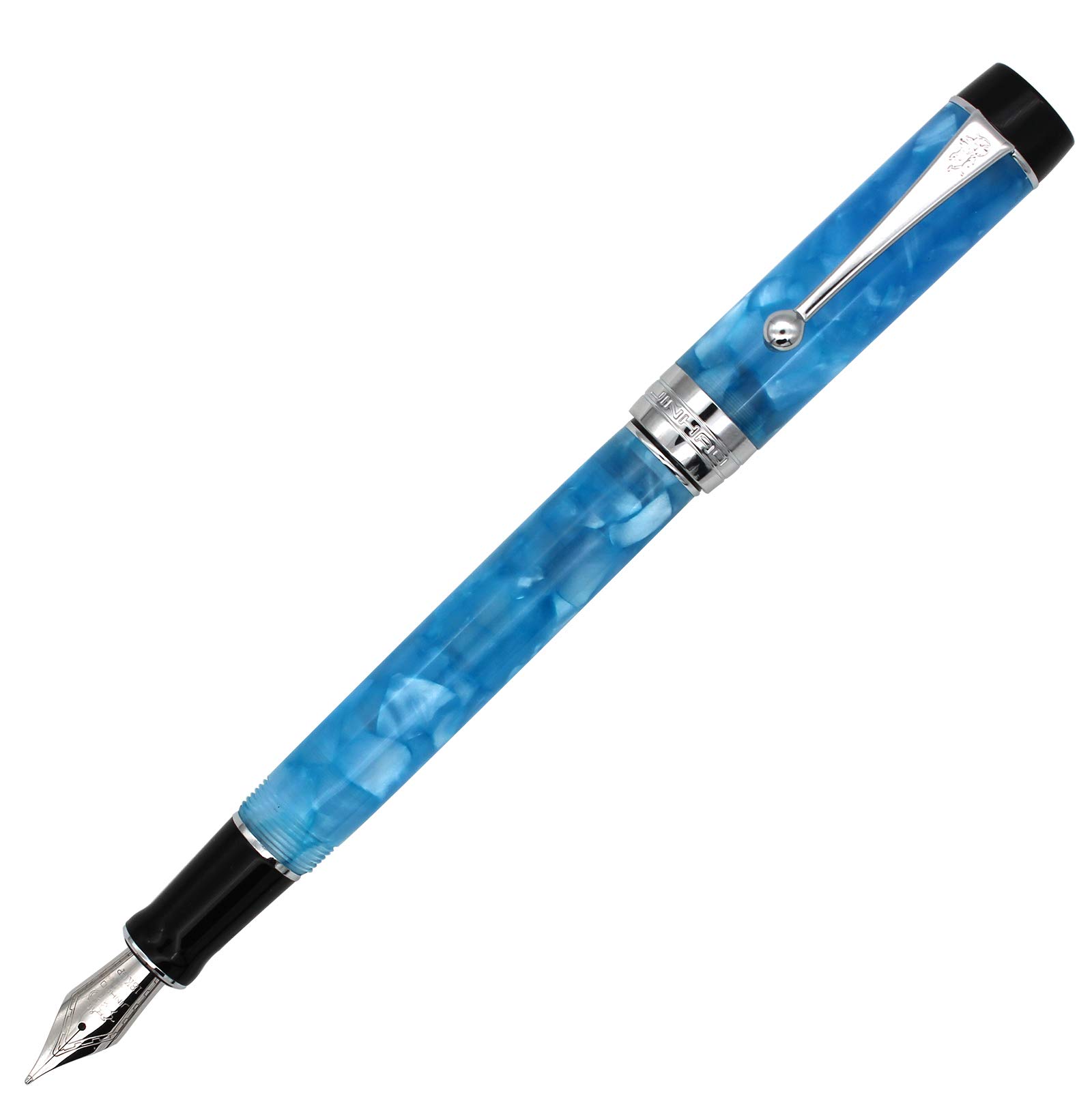 Gullor Celluloid Fountain Pen, Medium Nib with Converter, Screw-on Cap, Blue