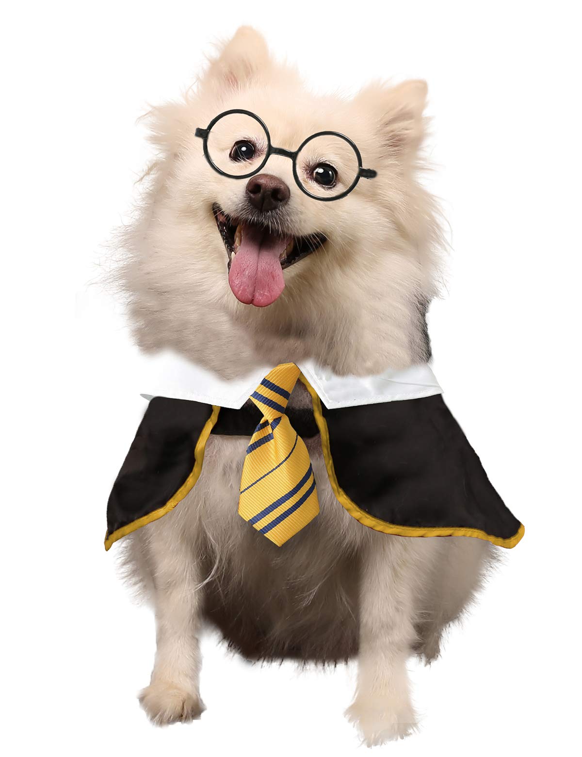 Coomour Dog Halloween Costume Pet Wizard Shirt Funny Cat Clothes for Dogs Cats Clothing with Glasses (X-Large,Yellow)