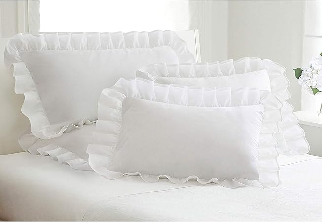 Amazon Com Finaldealz White Satin Ruffled Pillow Shams Pillow