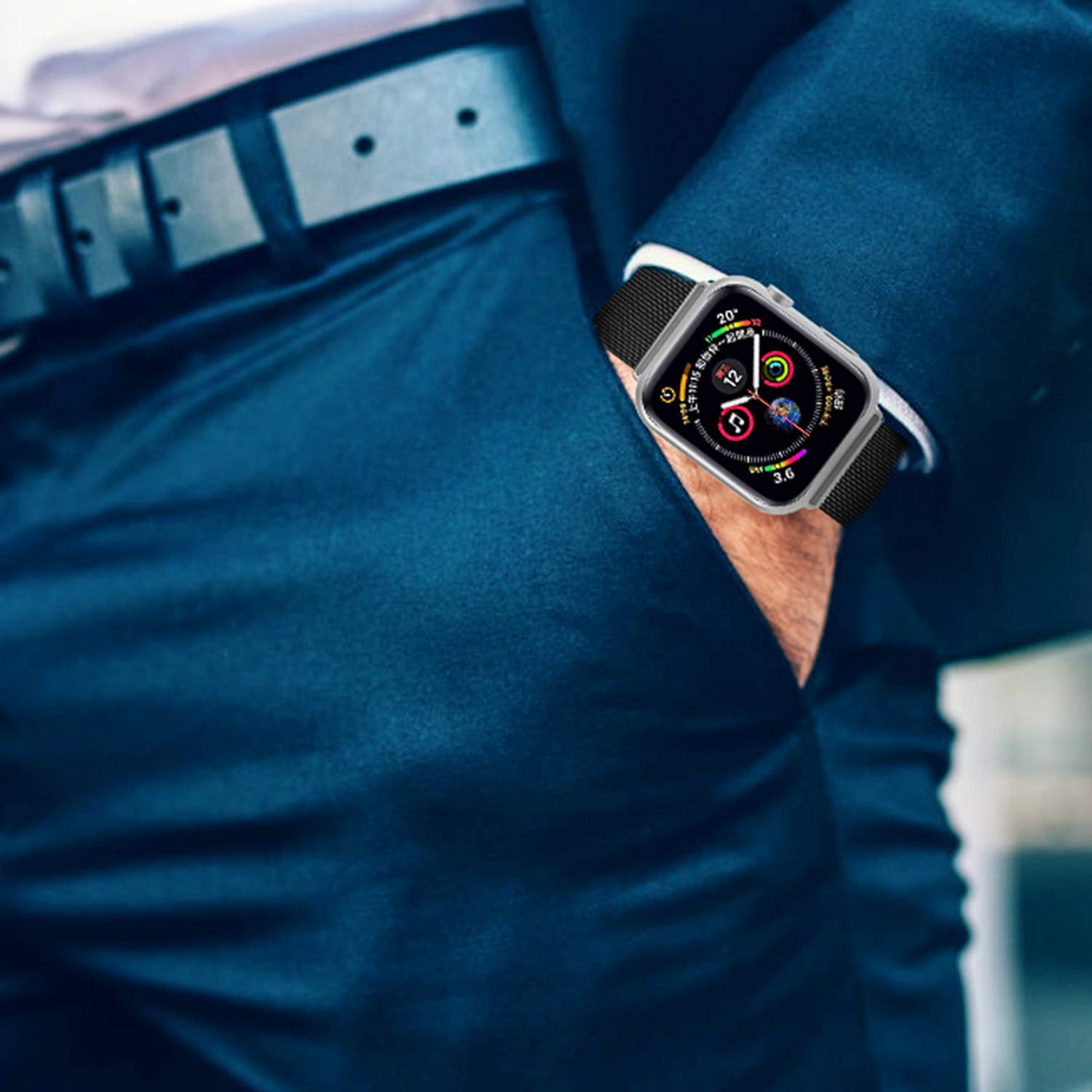 Compatible for Apple Watch Band 42mm 44mm, Stainless Steel Mesh Loop Bands with Adjustable Magnetic Closure Replacement for Iwatch Series 4 Black