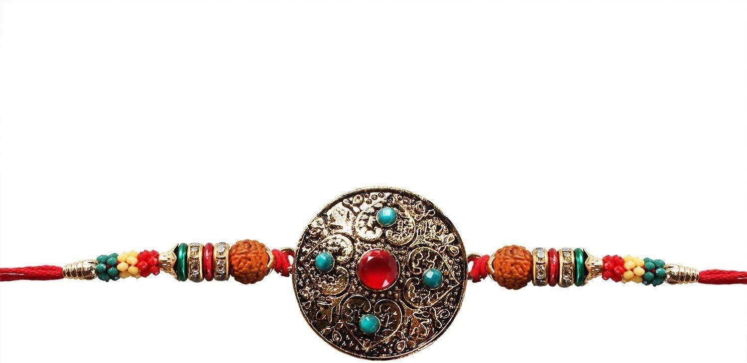 Store Indya Handmade Rakhi Wrist Thread Bracelet with a Beautiful Message Card For Brother For Raksha Bandhan Design 22